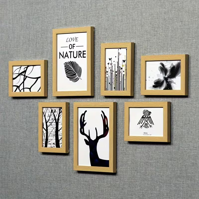 Mural Photo Créatif Style Nordique avec une Combinaison de Cadres à Fixer Sans Perçage